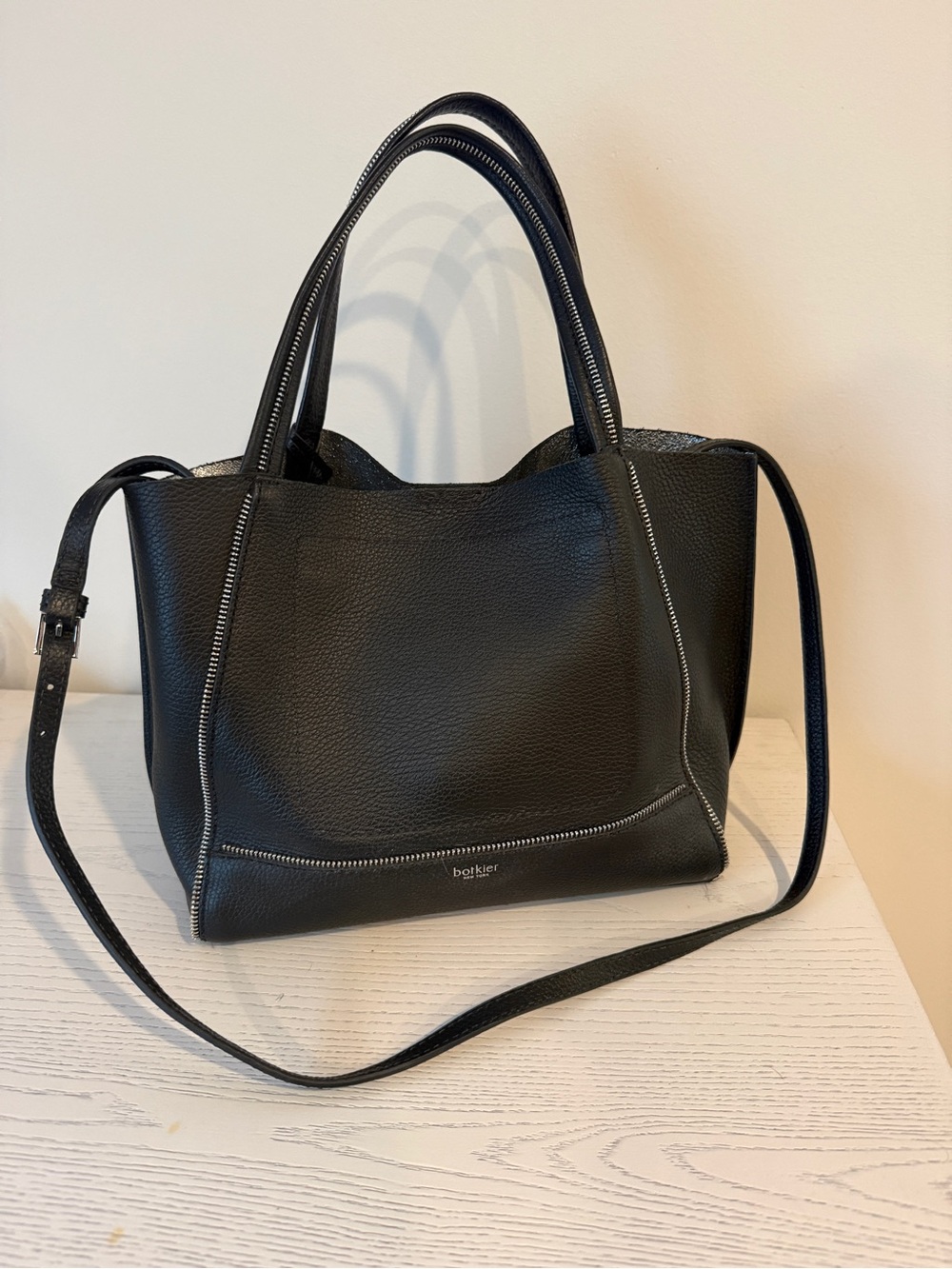 Botkier Black Pebbled Leather Satchel with Shoulder Strap